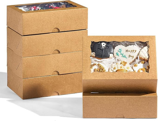 20PCS Brown Cookie Boxes with Window, 8x6x2.5 Inch Gift-Ready Pastry Box for Chocolate Strawberries, Macarons, Truffles, Perfect for Thanksgiving Day,Father's Day, Christmas Party Favors