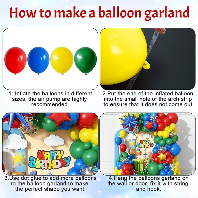 Red Yellow Green Blue Balloon Arch Kit 123Pcs Rainbow Balloons Garland with Star Foil Balloon Cartoon Colorful Birthday Party Balloons for Boys Men Game Baby Shower Carnival Circus School Decorations