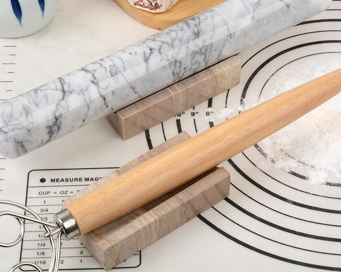 GMYIAK 2 Pcs Rolling Pin Holder, Natural Marble Rolling Pin Display Rack, for Baking Pastry Pizza Dough Roller Fondant Cookie Pie Crust Pasta Bakery Roller Pin