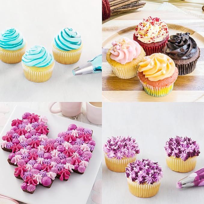 Hendiy Large Square Round Piping Cakes Decoration Set Nozzles Tips Piping Kit for Pastry Cupcakes Cakes Cookies Decorating Stainless Steel Kitchen Gadgets Decor (Type 4) | Cupcake Frosting Kit, Churro Piping Tip, Pastry Tips, F02 F06 9ft R22l
