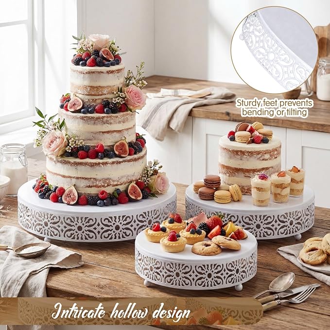 Wenqik 3 Pcs 16'' 14'' 12'' Metal White Cake Stand Round Cake Stands for Dessert Table Cookies Fruit Serving Tray Cupcake Dessert Pastry Riser for Wedding Birthday Party and Events