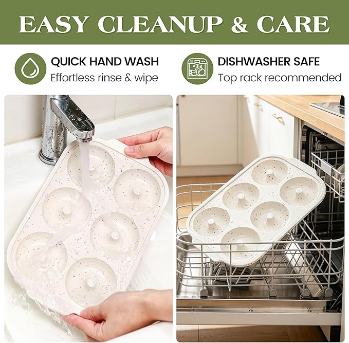 KASHME 2 Pcs Silicone Donut Pan for Baking with Metal Reinforced Frame Nonstick 6 Cavity Donut Molds Doughnut Tray 3.25 Inch Large Bagel Molds(Cream)