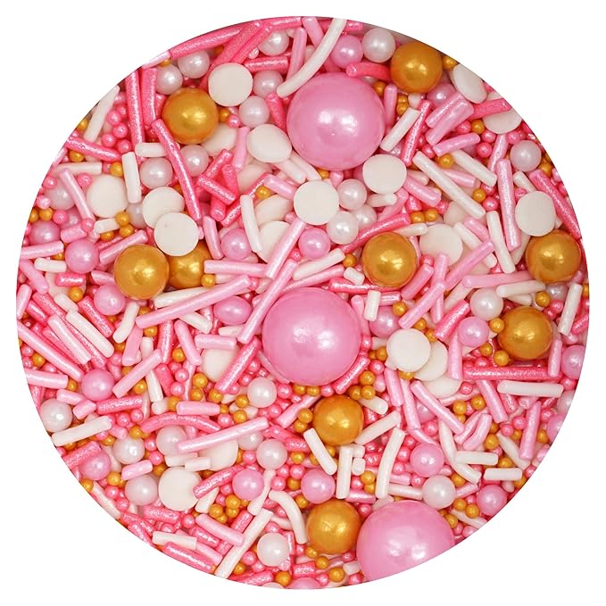 Pink, White and Gold Pearls and Sprinkles Mix 4.4 oz, Sprinkles For Cake Decorating, Baking, Ice Cream & More, The Hampton Candy Company