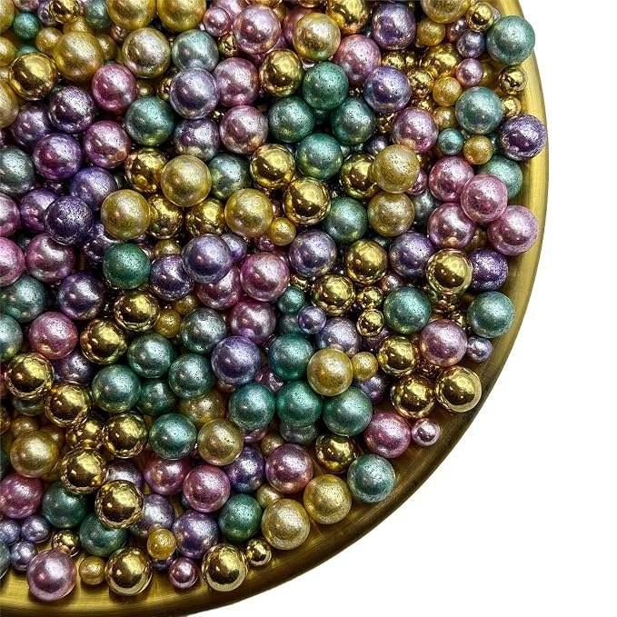 CandiJumpin Edible Pearls for Cake Decorating, Rainbow Pearl Sprinkles Colorful Silver Sugar Pearls Edible Cake Decorations Rainbow Pearl Sugar Sprinkles Silver Cupcake Toppers Baby Shower Party Birthday Wedding Christmas Supplies 3 OZ