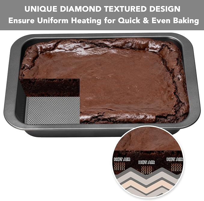 Tiawudi Cake Pan, Nonstick Baking Pan for Cake, Bread, Brownie or Lasagna, Heavy Duty Baking Dish with Diamond Texture Pattern and Wide Grips