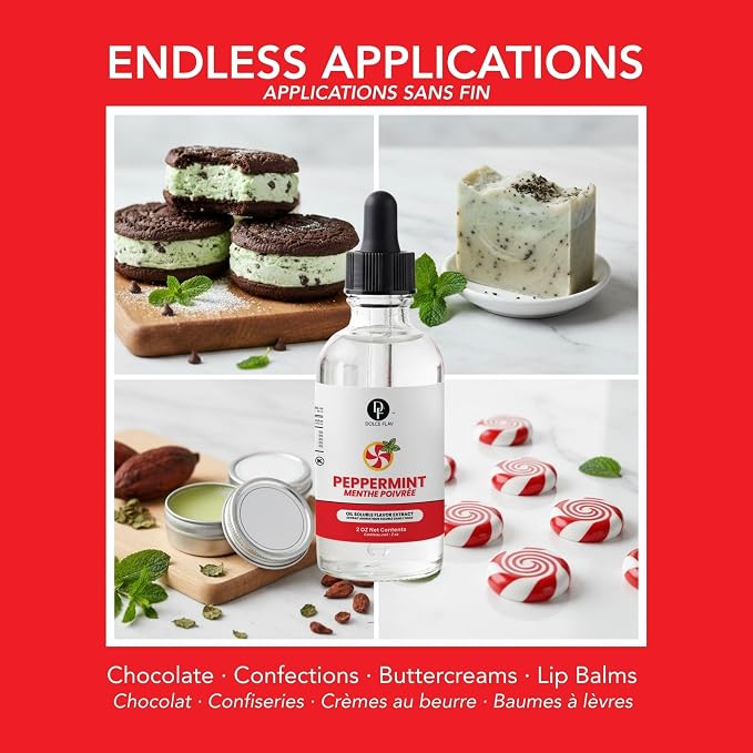 Dolce Flav Natural Peppermint Extract – 2 Ounce Oil-Soluble Kosher, Sugar-Free, Concentrated Pure Mint Flavor for Hard Candy, Chocolates & Baking, Includes Measured Dropper