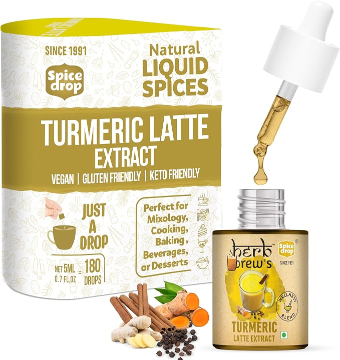 Spice Drop Turmeric Tea Latte Extract | Healthy Mix Immunity Drink | Made With Turmeric, Black Pepper, Nutmeg, Cardamom, Cinnamon, Ginger, Clove | No Added Colors, Preservatives | Pack Of 1 | 0.17 oz