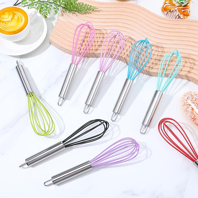 24 Pcs 8 Inch Whisks Bulk for Cooking, Silicone Whisks Non Scratch Stainless Steel Hand Whisk Large Coated Metal Heat Resistant Egg Beaters for Cooking