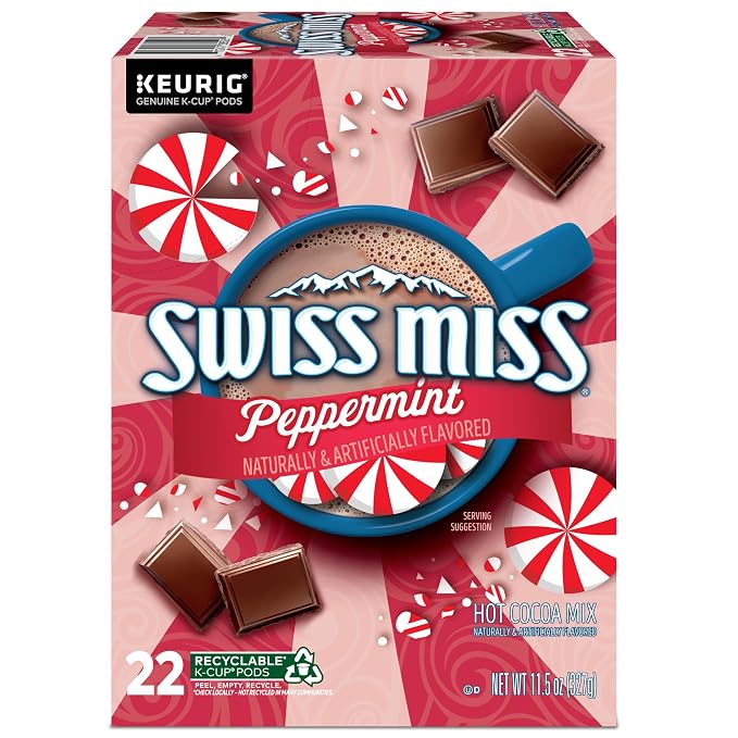 Swiss Miss Peppermint Hot Cocoa, Single-Serve Keurig K-Cup Pods, Hot Chocolate, 88 Count (4 Packs of 22)