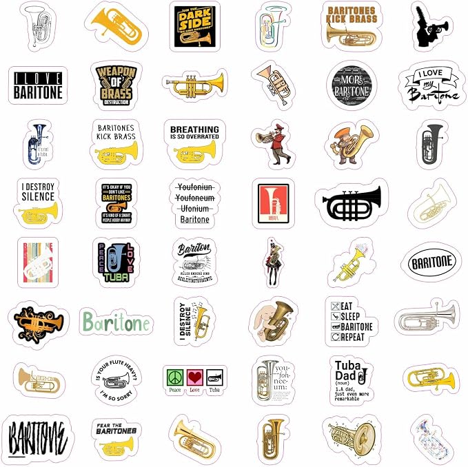 100Pcs Baritone Stickers for Water Bottle and Laptop - Baritone Party Supplies & Decorations, Waterproof Vinyl Decals, Musical Instrument and Band Stickers, Gifts for Women & Men