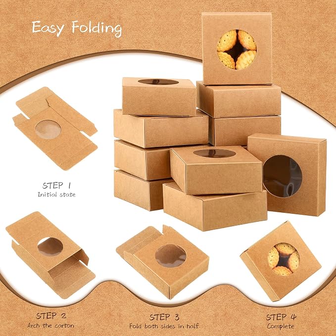 Chinco 30 Pcs Square Soap Boxes for Homemade Soaps Candle 3 x 3 x 1.2 Inch Soap Boxes with Clear Window Small Gift Wrapping Box for Soaps Packaging Bakery Cookies Candy Party Favor Supplies