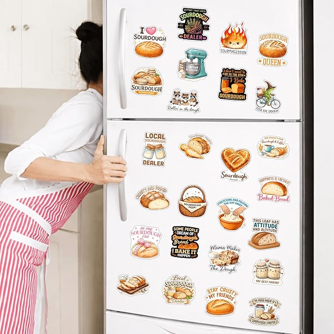 100pcs Sourdough Stickers Pack, Funny Bread Sticker, Bakery Stickers, Baking Stickers for Jar Water Bottle Laptop Scrapbooking Phone Decoration, Lover Baking Gifts