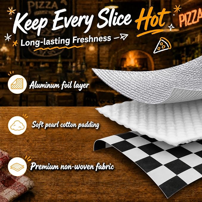 Checkered Pizza Bags for delivery, Black White Checkerboard Insulated Pizza Delivery Bag, Pizza Warmer Bag Pizza Carrier for Food Delivery Bag 20’’x20’’x6’’