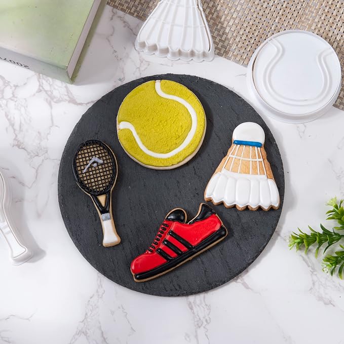 Mostop Tennis Cookie Cutter with Stampers, 3D Sports Cookie Cutter Set, Cake Decoration Tools Birthday Party Supplies Favors