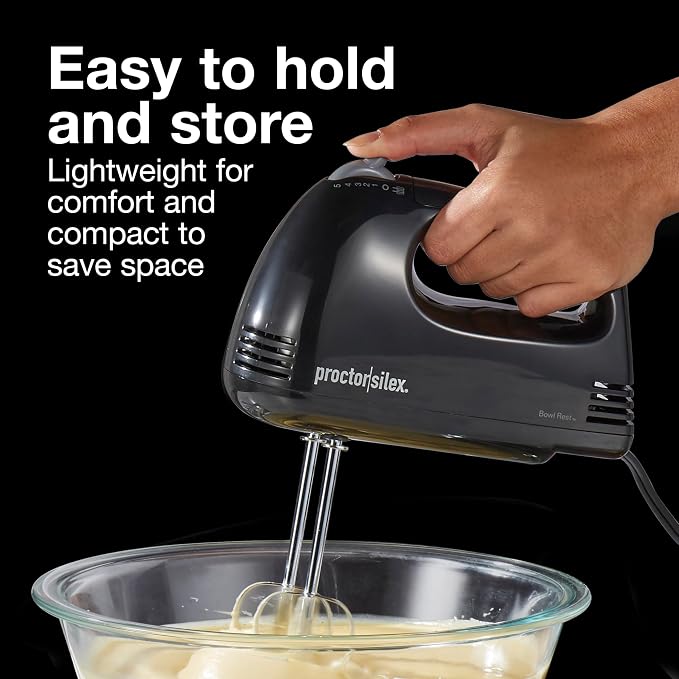 Proctor Silex Easy Mix 5-Speed Electric Hand Mixer with Bowl Rest, Compact and Lightweight, 100 Watts of Peak Power, Black (62507PS) (Pack of 4)