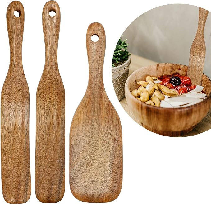 3 Pack Wooden Spurtle Blender Spatula Set for Sourdough Mixing, Bread Stirring, and Cooking, Non-Scratch Dough Scraper and Jar Mixing Tool, Ergonomic Design for Baking and Canning