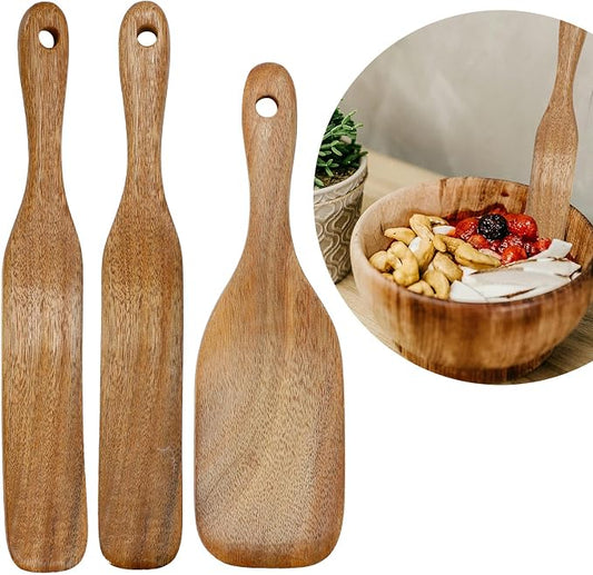 3 Pack Wooden Spurtle Blender Spatula Set for Sourdough Mixing, Bread Stirring, and Cooking, Non-Scratch Dough Scraper and Jar Mixing Tool, Ergonomic Design for Baking and Canning