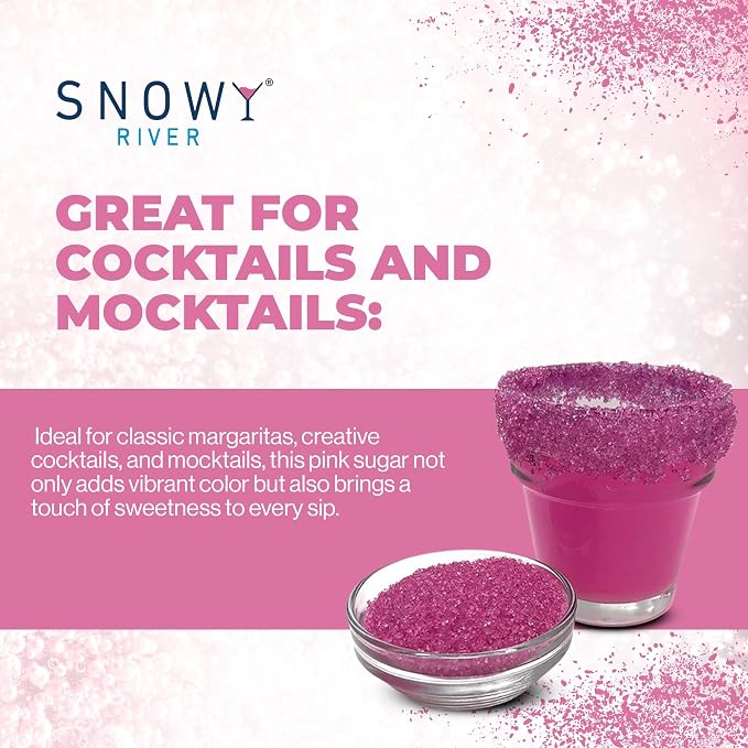 Snowy River Pink, Cocktail & Margarita Sugar Rimmer - Vibrant Color Glass Rimming Sugar with Medium Crystal Texture - 16oz