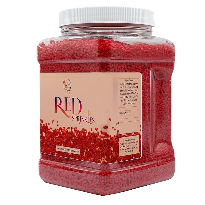 Decorating Sprinkles By FirstChoiceCandy- 2 LB - Colorful Jimmies Great For Topping for Bakery, Ice Cream, and Confectionary - Kosher Sprinkles In a Resealable Container (Red)