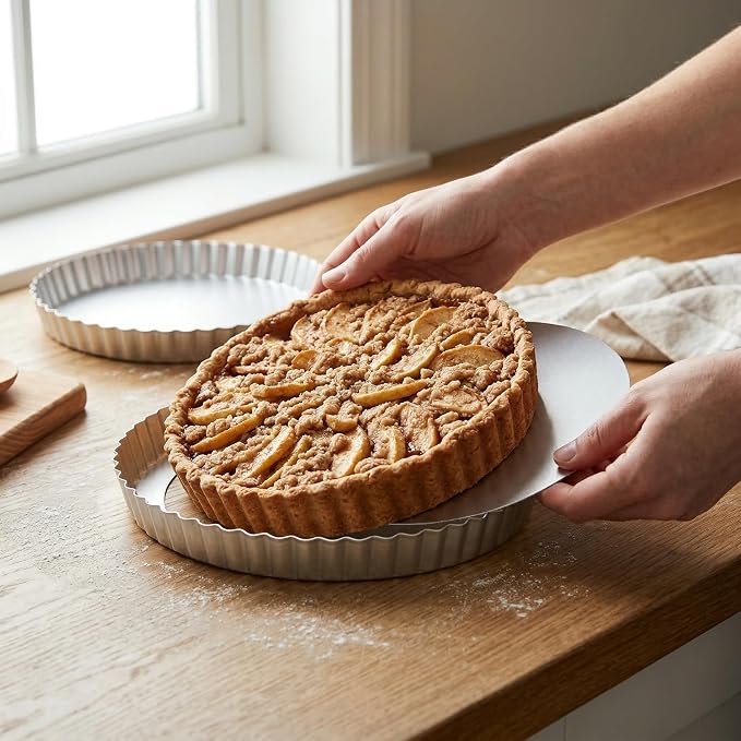 9 Inch Tart Pan with Removable Bottom, Set of 2 | Aluminum, Quiche Pan, Removable Base, For Baking