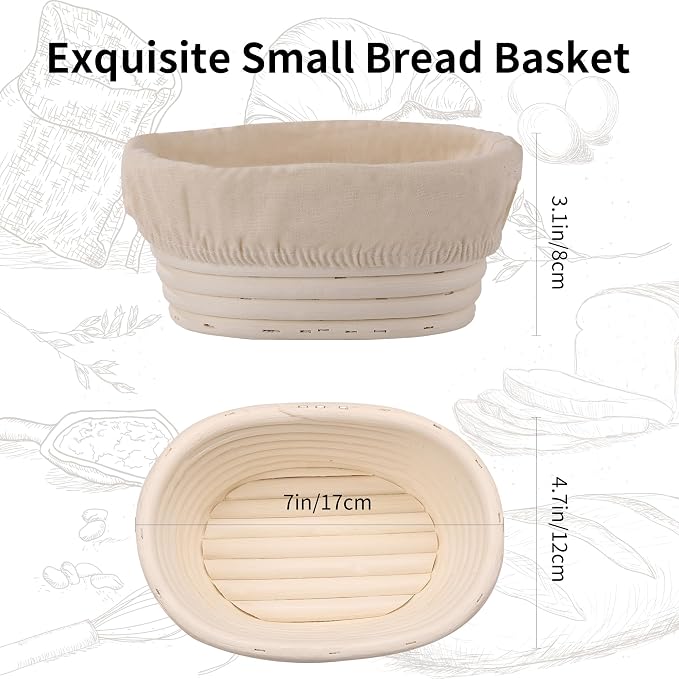 KONGDY 6Pcs Banneton Bread Proofing Basket, (6.7x4.7x3in) Mini Oval Sourdough Bread Basket with Liner Professional & Home Bread Baking Supplies (Small Oval)