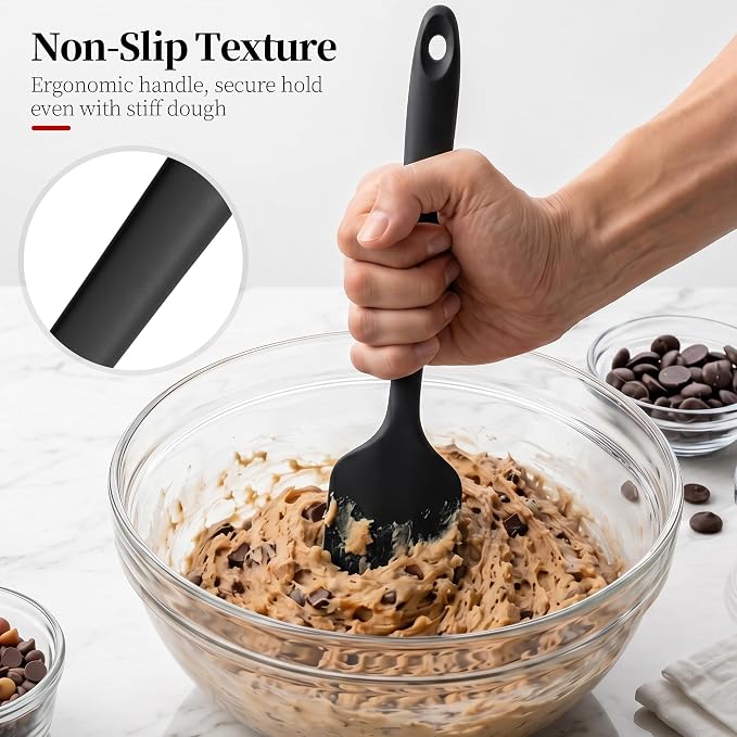 600ºF Heat Resistant Large Silicone Spatula for Baking, Black | 11.34in High Heat Food Safe Flexible Kitchen Silicone Scraper for Cooking Mixing Scraping Stirring Nonstick Cookware Pan Bowl