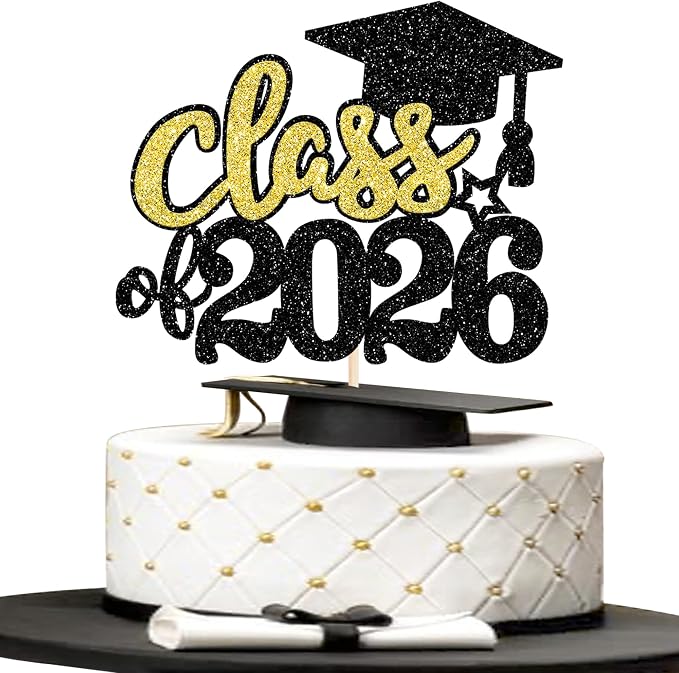 1 Pack 2026 Graduation Cake Topper Glitter Grad Cap Diploma 2026 Senior Graduation Cake Pick for 2026 School Theme Party Cupcake Decoration Supplies Green Black