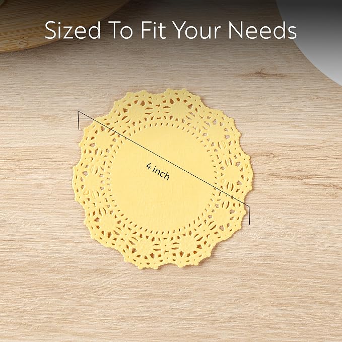 Pastry Tek 4 x 4 Inch Paper Lace Doilies, 100 Disposable Table Doilies - Elegant Lace Finish, Long Lasting, Orange Paper Doily, for Pastries, Cupcakes, Desserts - Restaurantware