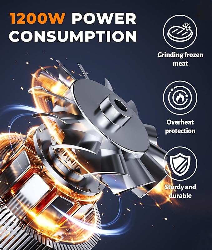 8L Meat Grinder for Home use, 1200W Large Food Processor，26-Cup Meat Grinder Electric with 2 Speed Modes & 4 Bi-Level Blades，Vegetable Chopper Electric for Onion, Meat, Nuts, Fruit, Meal Prep