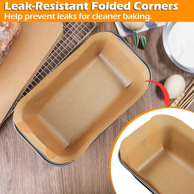 Webake Pre-Cut Unbleached Parchment Paper Loaf Pan Liners, Non-Stick Baking Paper for 8.5 x 4.5, 9 x 5 & 10 x 5 Inch Bread Pans, Fits 1lb, 1.5 lb & 2 lb Loaves, 100pcs
