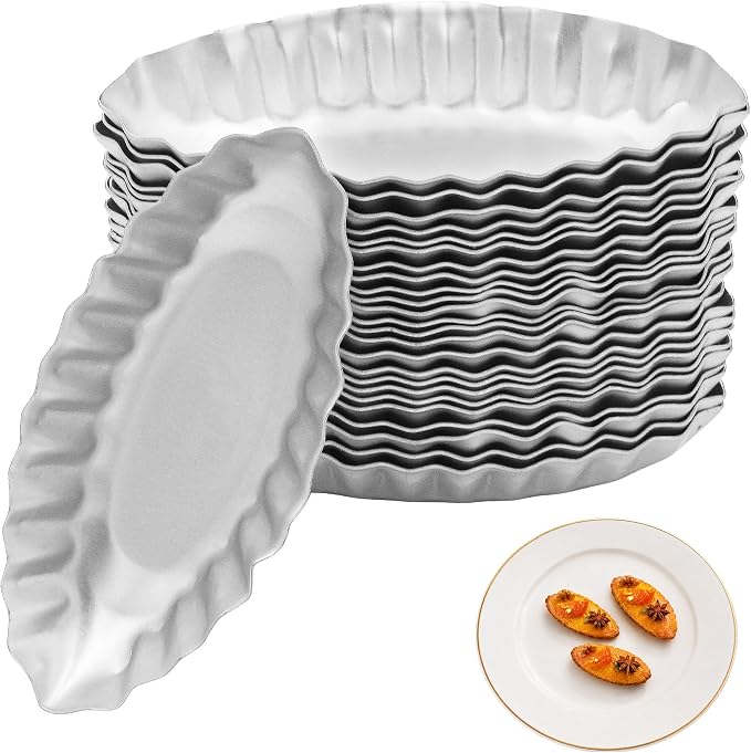 25PCS Egg Tart Molds Aluminum Alloy Reusable Boat Tart Tin Baking Cake Mini