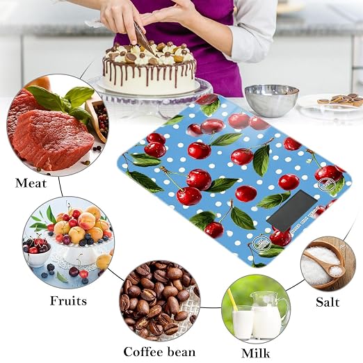 Food Scale Kitchen Scale for Baking Cooking Digital Food Weighing Measuring Scale Small Waterproof Electric Food Scale Blue Dots Red Cherry