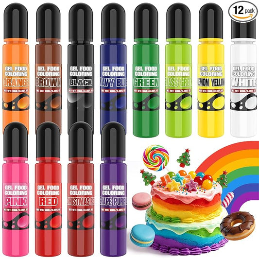 Gel Food Coloring Set with 12 Colors Food Coloring Dye for Baking Concentrated Food Coloring Gel for Icing, Candy, Cake Decorating, 0.35 Fl. Oz/Bottles