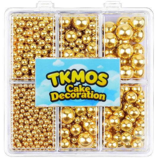 4 Sizes Sugar Gold Pearl Sprinkles for Cake Decorating- 4.8 oz (2mm, 4mm, 7mm, 1cm) Pearl Sugar Sprinkles for Cupcake Cookies Ice Cream Donuts Baking Topping
