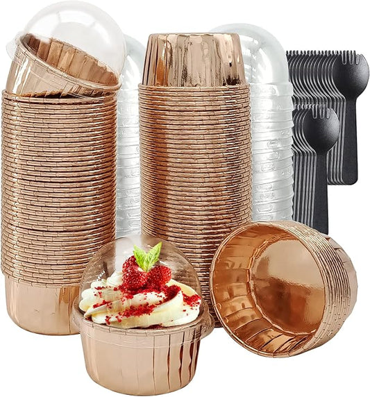 LNYZQUS 5.5 Oz Cupcake Tins Muffin Tins, Disposable Ramekins Muffin Cups Cupcake Cups Wrappers Holders For Wedding Party, with Spoons-Champagne
