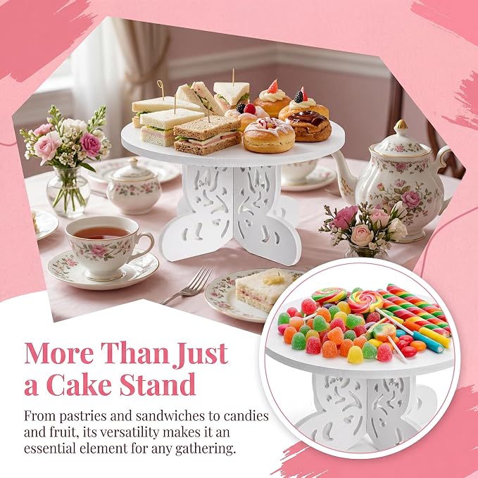 2 Pack 12 Inch Butterfly Cake Stand, PVC Cupcake Stand, Dessert Display Holder, Party Table Cake Serving Platter for Wedding, Birthday, Baby Shower, Tea Party, Home Centerpiece Decor