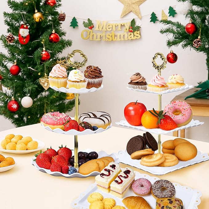 Dessert Table Display Set,10Pcs Cake Stand,4 Pcs 3 Tiered Cupcake Stands and 6 Pcs Dessert Trays Serving Trays for Party Baby Shower Wedding Tea Party Decorations