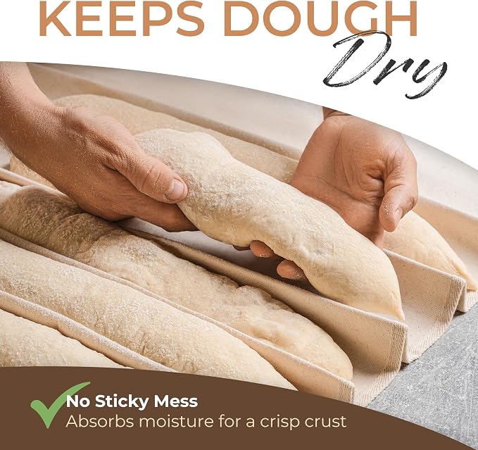 Orblue Bakers Couche and Proofing Cloth, 100% Cotton Fabric for Bread Dough Baking, Shaping Tool for Baguettes, Loaves, Ciabatta, Bread Couche 35.4 x 23.6 Inches