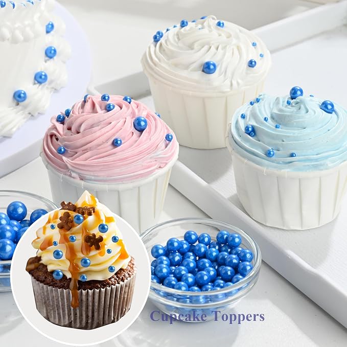 Homankit Edible Royal Blue Pearl Sprinkles for Baking, 4 Sizes Mix Sugar Pearls Cake Decorations for Cupcake Toppers Cookie Decorating Birthday Party Wedding Valentines Easter Christmas Supplies