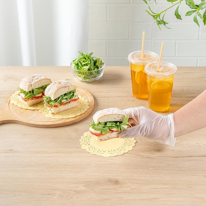 Restaurantware-Pastry Tek 6 x 6 Inch Paper Lace Doilies, 4000 Disposable Table Doilies - Elegant Lace Finish, Long Lasting, Yellow Paper Placemat, for Pastries, Cupcakes, Desserts