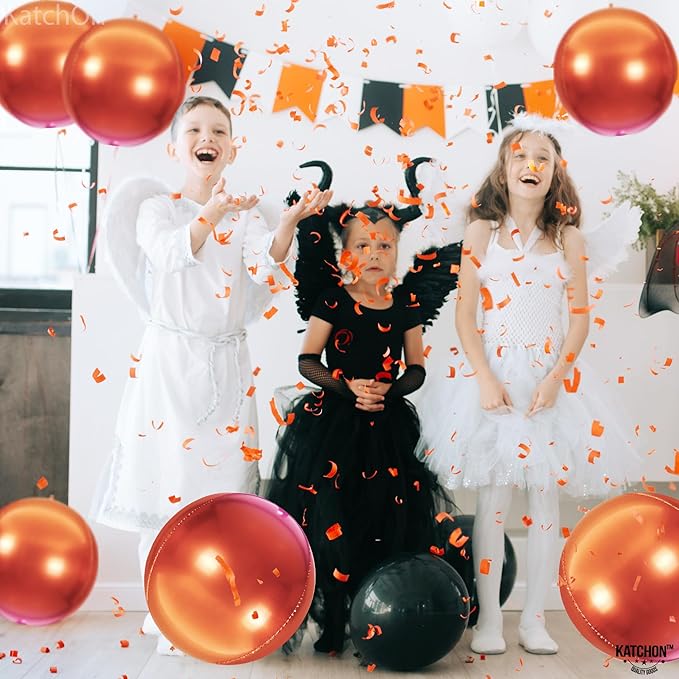 KatchOn, Orange Mylar Balloons - Large 22 Inch, Pack of 6 | Round 4D Orange Foil Balloons, Metallic orange Balloon for Birthday Decoration, Halloween Decorations, Basketball Party Decorations