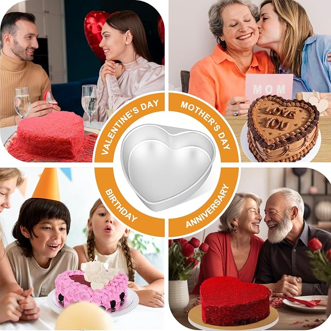 8 Inch Heart Shaped Cake Pan with 50 Pieces Parchment Paper,Non-stick Aluminum Heart Cake Pan Baking Tin for Birthday Wedding