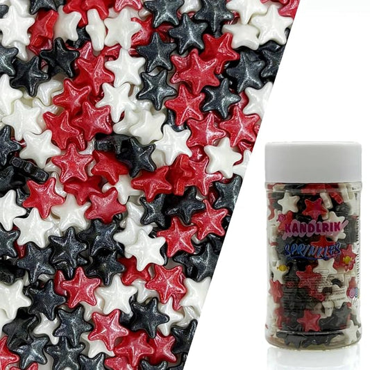 Halloween 10mm Red & Black &White Sprinkles Edible Stars Cake Decorating Stars Cake Decorations Cupcake Toppers Cookie Decorating Perfect for Cakes,Cupcakes,Desserts Toppings 3OZ