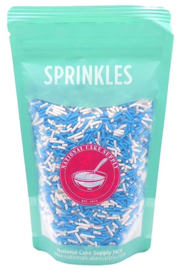 NCS Blue & White Jimmies Edible Sprinkles – Cupcake, Cake & Cookie Decorations, 7 oz