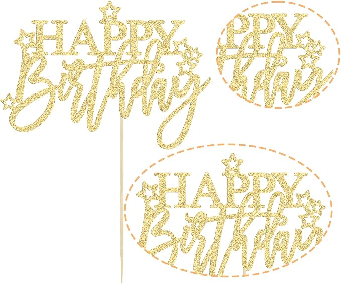 Gyufise 1Pcs Happy Birthday Cake Topper Glitter Happy Birthday Cake Pick for Celebrating Happy Birthday Anniversary Theme Party Cake Decorations Supplies Light Gold