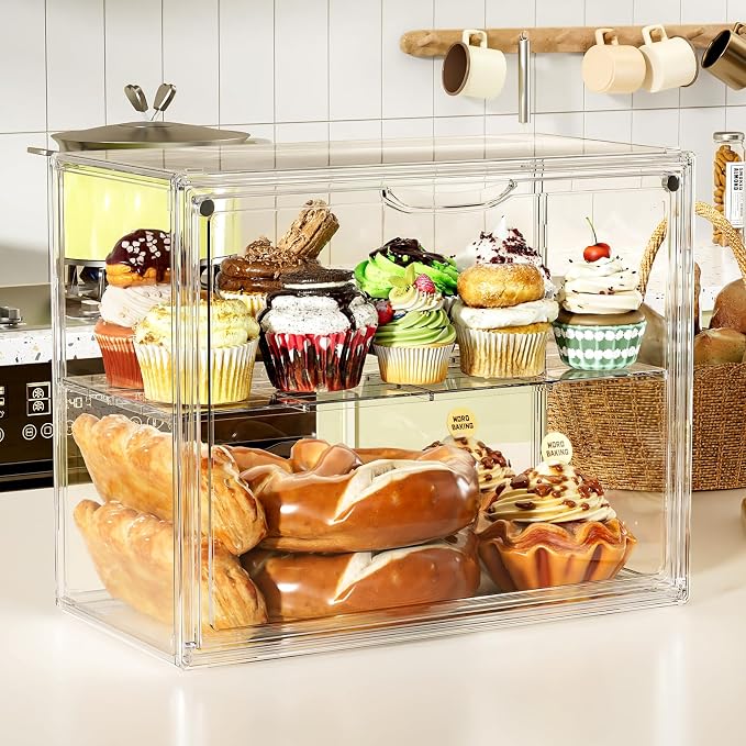 2 Tier Cupcake Stand Acrylic Cardboard Cupcake Tower Holder, Dessert Pastry Cookie Display Stand Case with Lid for Birthday Wedding Party Decoration, Large Adjustable Bread Box, XXXL