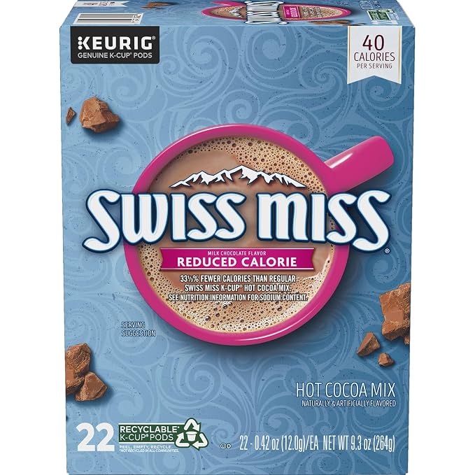 Swiss Miss Reduced Calorie Hot Cocoa, Keurig Single Serve K-Cup Pods, 88 Count (4 Packs of 22)