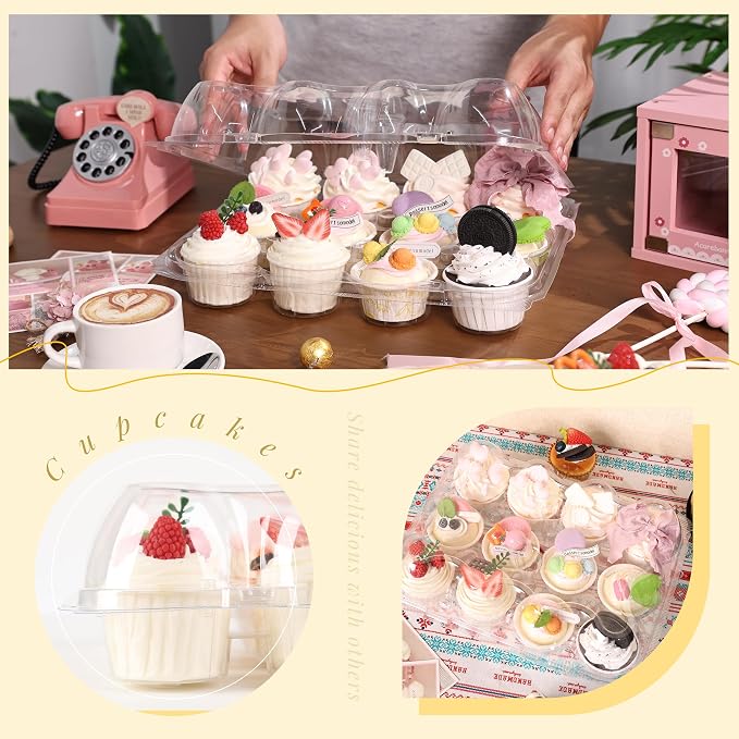 20 Pack Dozen Cupcake Containers with 240 Liners Stackable Cupcake Carrier 12 Count Plastic Cupcake Boxes Cupcake Holders