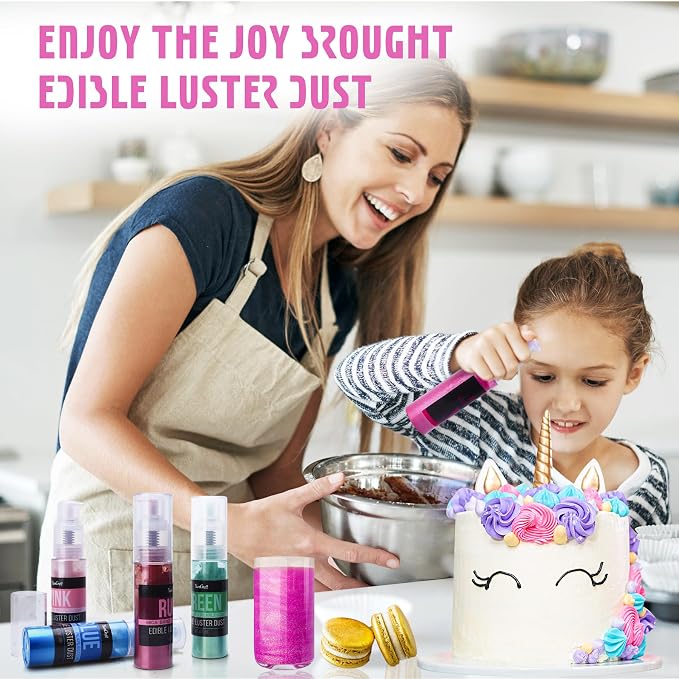 Edible Glitter Spray - 20g Luster Dust Edible Food Grade Glitter for Cake Decorating, Cocktails, Drinks - Shimmer Dust Powder Metallic Food Coloring Powder for Cookie, Candy, Icing (Pink)