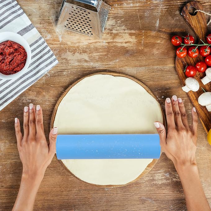 Silicone Rolling Pin for Kids Non-Stick Surface Wooden Handle,12 Inch 1 Pack